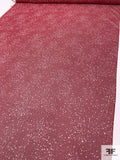 Stars and Crescents Printed Silk Chiffon with Lurex Pinstripes - Deep Red / Off-White / Silver