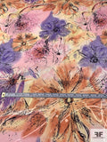 Watercolor Floral Printed Burnout Chiffon - Pinks / Lavender / Burnt Coral / Yellow