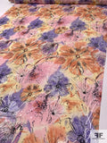 Watercolor Floral Printed Burnout Chiffon - Pinks / Lavender / Burnt Coral / Yellow