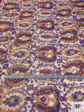 Ethnic Printed Silk Chiffon with Lurex Pinstripes - Purple / Periwinkle / Orange / Yellow / Nude