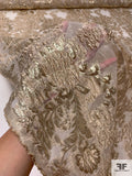Floral Textured Cloqué Polyester Organza with Slight Shimmer and Lurex - Gold / Beige / Shimmery White