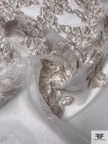 Floral Textured Shimmery and Metallic Cloqué Organza Panel - Dusty Mauve / Off-White