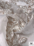 Floral Textured Shimmery and Metallic Cloqué Organza Panel - Dusty Mauve / Off-White
