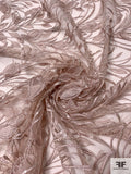 3D Leaf Stalks Embroidered Tulle with Pearls and Sequins - Dusty Champagne-Pink