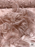 3D Leaf Stalks Embroidered Tulle with Pearls and Sequins - Dusty Champagne-Pink