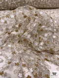 Ditsy Floral Embroidered Tulle with Metallic Threadwork - Gold / White