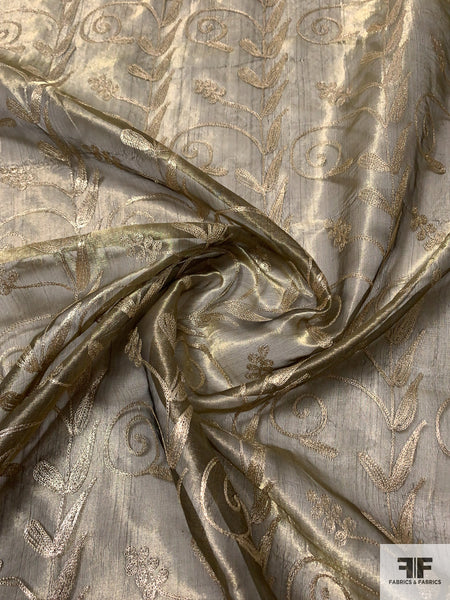 Old Golden Vine With Scalloped Border Embroidered Nylon Organza Fabric –  Fashion Fabrics Club