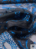 Floral Embroidered and Eyelet Polyester Organza - Blue / Black