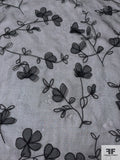3D Floral Stems Embroidered Silk Organza - Black
