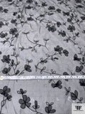 3D Floral Stems Embroidered Silk Organza - Black