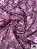 Paisley Floral Printed Silk Organza - Purple / Orchid Purple / Pink