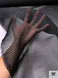 Textured Horizontal Metallic Striped Embroidered Polyester Organza - Black
