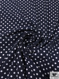 Polka Dot Printed Lightweight Polyester Crepe - Navy / Off-White