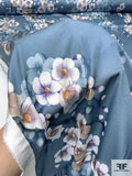 Floral Printed Polyester Charmeuse - Dusty Blue / Purple / Tan / White