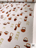 Tea Kettles Printed Silk Shantung - Light Grey / Brick / Olive
