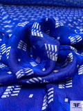 Geometric Printed Jacquard Silk Charmeuse Panel - Royal Blue / White