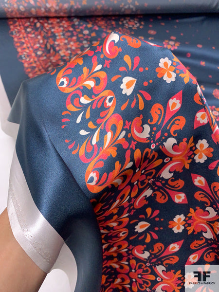 Versace-Inspired Printed Silk Charmeuse -  Orange/Aquamarine/Boysenberry/Evergreen
