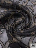 Leaf Vine Embroidered Silk Organza with Lurex Fibers - Black / Gold