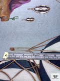 Hot Air Balloons and Cliffs Printed Silk Shantung Panel - Sky Blue / Purple / Navy / Browns