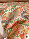 Regal Floral Printed Silk Shantung - Orange / Green / Turmeric / Dark Periwinkle
