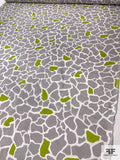Graphic Rock Printed Silk Habotai - Grey / Lime Green / White