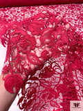 Marchesa Floral Corded Guipure Lace - Raspberry