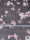 Marchesa Watercolor Floral Printed Silk Organza - Black / Dark Fuchsia / Grey / White
