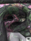 Marchesa Leaf and Floral Printed Silk Organza - Black / Green / Dark Fuchsia