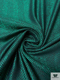 Italian Herringbone Acrylic Blend Jacket Weight Suiting - Emerald Green / Black