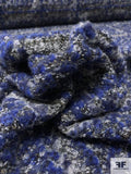 Italian Windowpane Wool Blend Jacket Weight Boucle Tweed - Royal Blue / Grey / Black
