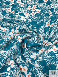 Floral Silhouette Printed Silk Georgette - Teal / Orange / White
