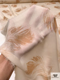 Feathery Leaf Sketch Printed Silk Georgette - Cream / Buff Beige