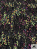 Floral Field Printed Silk Georgette - Black / Greens / Purples / Indigo