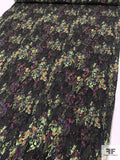 Floral Field Printed Silk Georgette - Black / Greens / Purples / Indigo