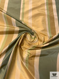 Vertical Striped Yarn-Dyed Silk Taffeta - Antique Yellow / Gold / Antique Sage