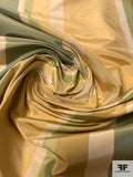 Vertical Striped Yarn-Dyed Silk Taffeta - Antique Yellow / Gold / Antique Sage