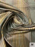 Vertical Striped Yarn-Dyed Silk Taffeta - Antique Sage / Tans / Beige