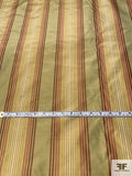 Vertical Striped Yarn-Dyed Silk Taffeta - Antique Pear Green / Reds / Beige