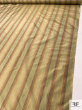 Vertical Striped Yarn-Dyed Silk Taffeta - Antique Pear Green / Reds / Beige