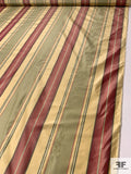 Vertical Striped Yarn-Dyed Silk Taffeta - Cranberry / Antique Greens / Biscotti Yellow