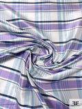 Plaid Yarn-Dyed Silk Shantung - Lavender / Sky Blue / Navy / Off-White