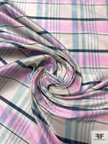 Plaid Yarn-Dyed Silk Shantung - Pink / Seafoam Blue / Navy / Lightest Grey