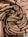Circle Cutout Embroidered Silk Shantung - Tan / Black