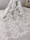 Marchesa Fine Embroidered Bridal Tulle with Chenille Cording and Clear Sequins - Off-White