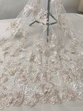 Marchesa Fine Embroidered Bridal Tulle with Metallic Threadwork, Clear Sequins, Caviar Beads, Bugle Beads and 3D Floral Petals - Off-White / Champagne