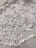 Marchesa Double-Scalloped Embroidered Novelty French Tulle with Clear Pearls, Sequins, and Bugle Beads - Off-White