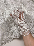 Marchesa Regal Double-Scalloped Embroidered Tulle with 3D Beaded Flowers, Small Rosettes and Organza - Off-White