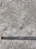 Marchesa Double-Scalloped Fine Lace with 3D Tulle Flowers, Hanging Sequins, Pearls and Bugle Beads - White