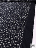 Floral Vines Embroidered Silk Shantung - Black / Cream / Silver