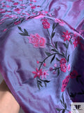 Double-Border Floral Embroidered Silk Shantung - Iridescent Purple / Magenda / Navy